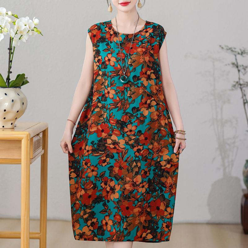 Casual Women's Dresses Summer Vintage Clothes Plus Size Sleeveless Loose Long Dress