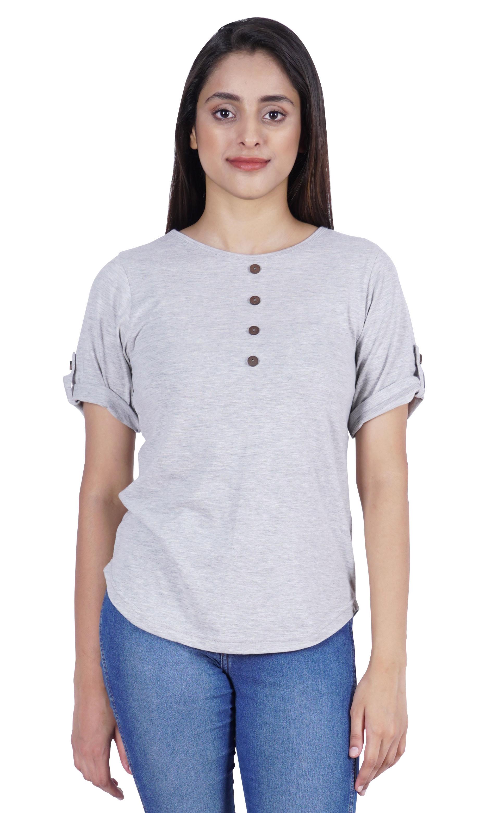 

Inkmeso Solid Roll-Up Sleeve Tops For Women Round Hem Tshirt Summer Everyday XXL off білий колір