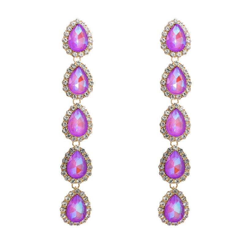 Women's Drop Earrings Alloy Inlaid Colored Rhinestones Long Premium Feel Temperament Earrings
