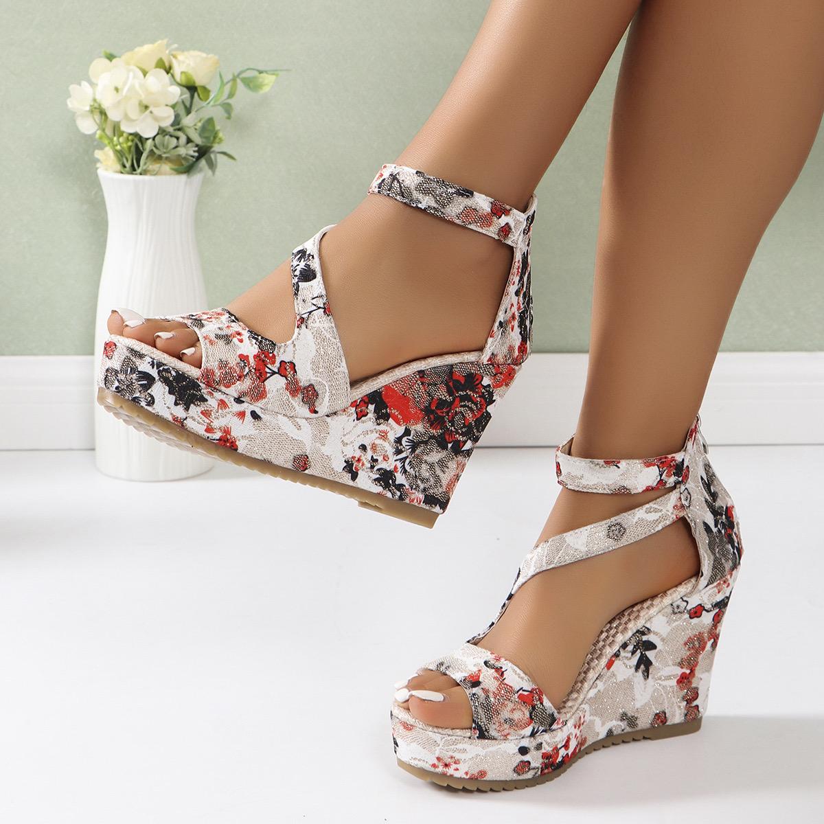 

Женские босоножки на платформе Новые летние модные повседневные туфли для женщин Винтажные босоножки с открытым носком и танкеткой Sandalias De Mujer 43 красный