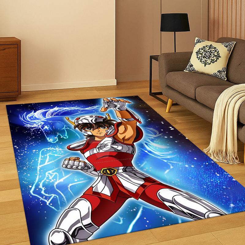 Cartoon Saint Seiya Anime Carpet Rug for Bedroom Living Room Sofa Playroom Doormat Home Decor,Kid Game Area Rug Non-slip Gift