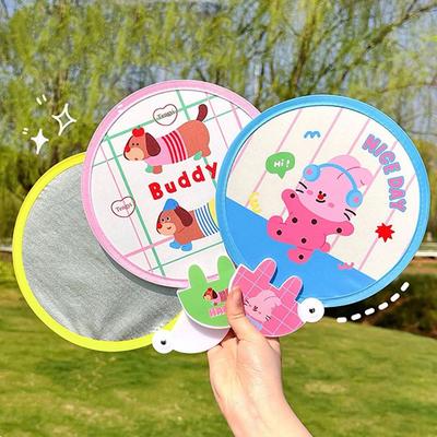 4Pcs Portable Plastic Cute Folding Fan Cute Mini Foldable Round Fans Decorative with Reflective Board Hand Fan for Home