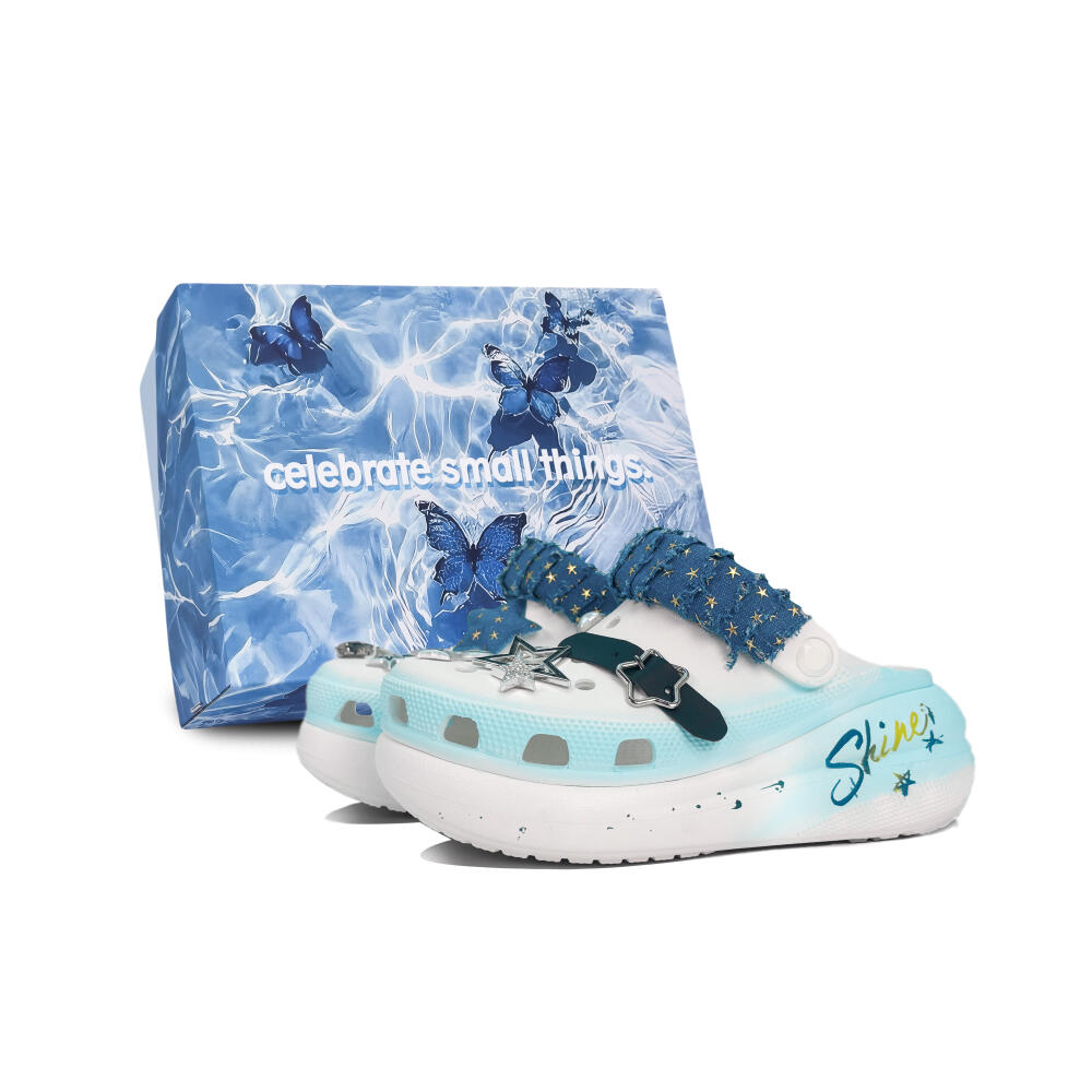 

Crocs Crush Clog EVA Denim Star Gift Box Spring/Summer Decorative Buckle Denim Elements Graffiti Trend Hole Shoes Unisex White 45-46 белый