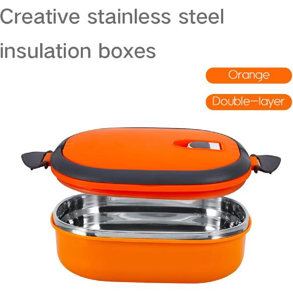Walfront Stainless Steel Thermal Lunch Box Insulated Food Container 1-Layer Orange Box