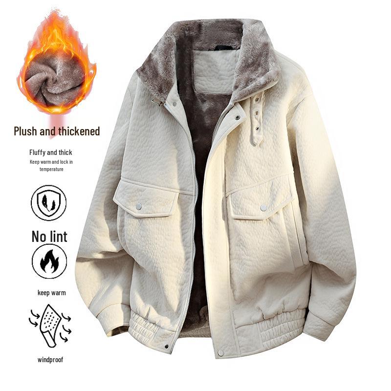 Herren Fleece-gefütterte Jacke mit Pelzkragen - Große Größen Herbst/Winter Warme Arbeitskleidung Oberbekleidung