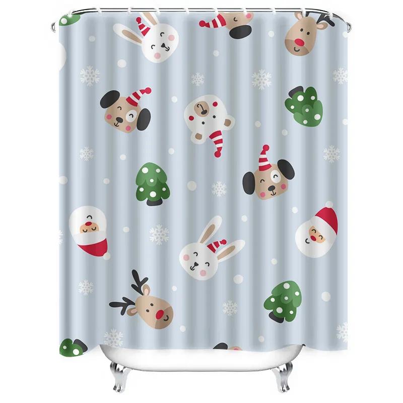 GAETU Cute Rabbit Christmas Shower Curtain Holiday Festive Bathroom Decor Waterproof Fabric Holiday Shower Curtain Set Xmas Ho