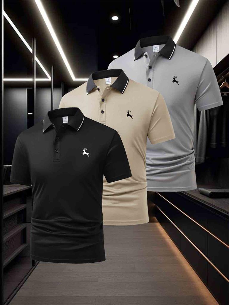 Men's Piped Trim Short Sleeve Polo Shirt, Casual Beach Walk Tops, Regular Fit for Seaside Trip Outdoor Stroll Errands Holiday Wear