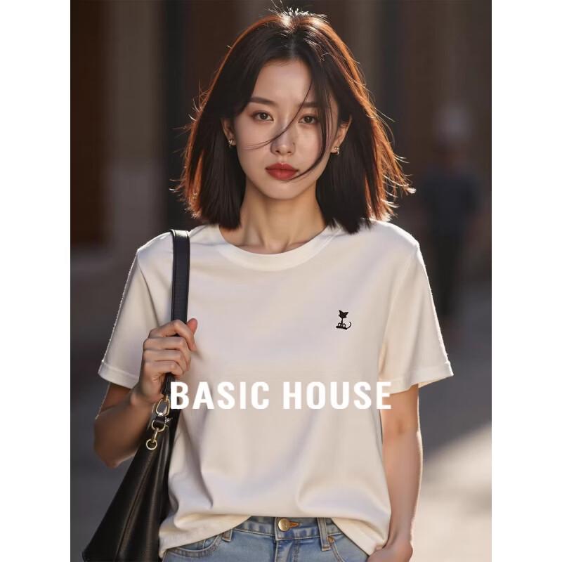 Basic House Women s Embroidered Cotton Short-Sleeve T-Shirt One Size