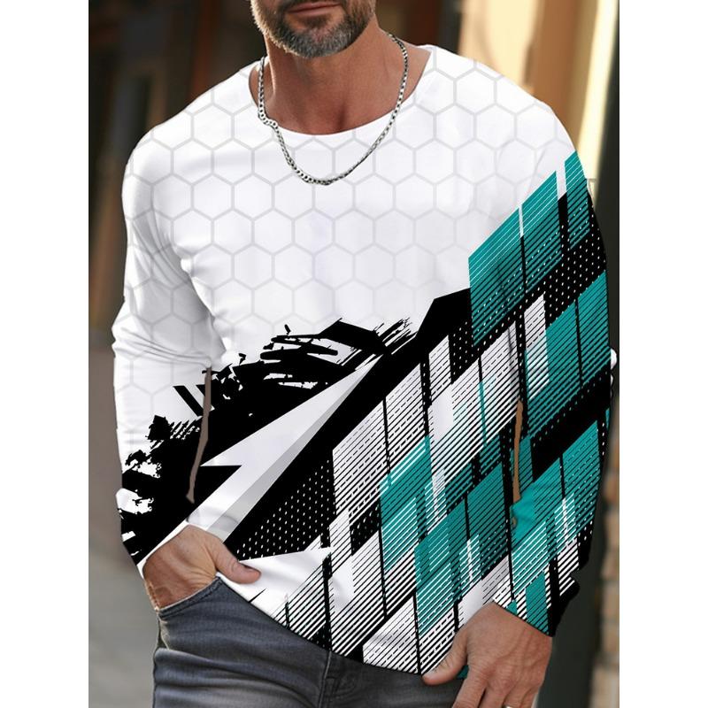 Daily Exercise Men's Training Top Street Style Men's Fashionable T-shirt 3D Printed Men's Warm Long-sleeved T-shirt For Autumn