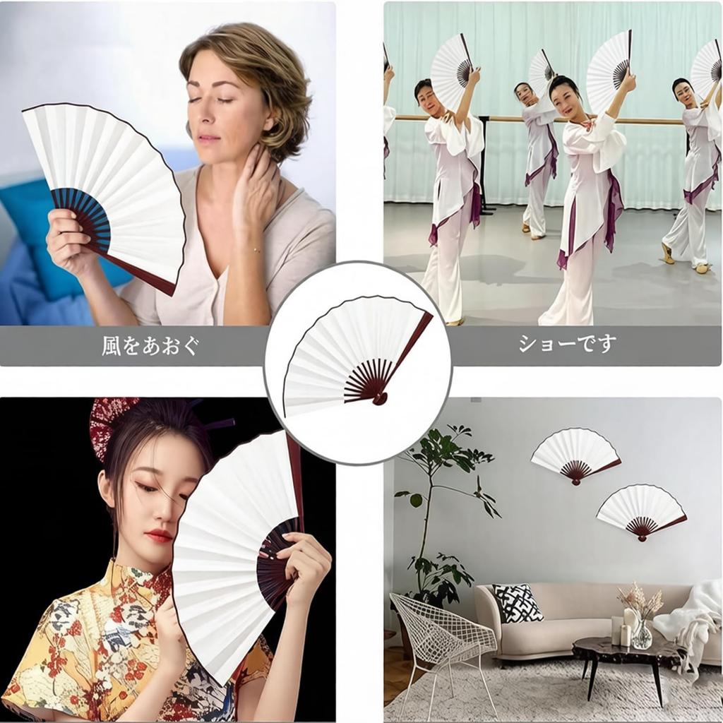 Gold and Silver Formal Japanese Folding Fan for Blank Silk Red Japanese Suitable for Fireworks New [Doyime] Weddings, Pattern, DIY, Fabric, Rib