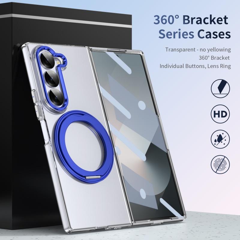 360 Rotating Bracket Tansparent Case for Samsung Galaxy Z Fold 8 Ultra 7 6 5 4 3 Screen Protect Magnetic Wireless Charging Cover