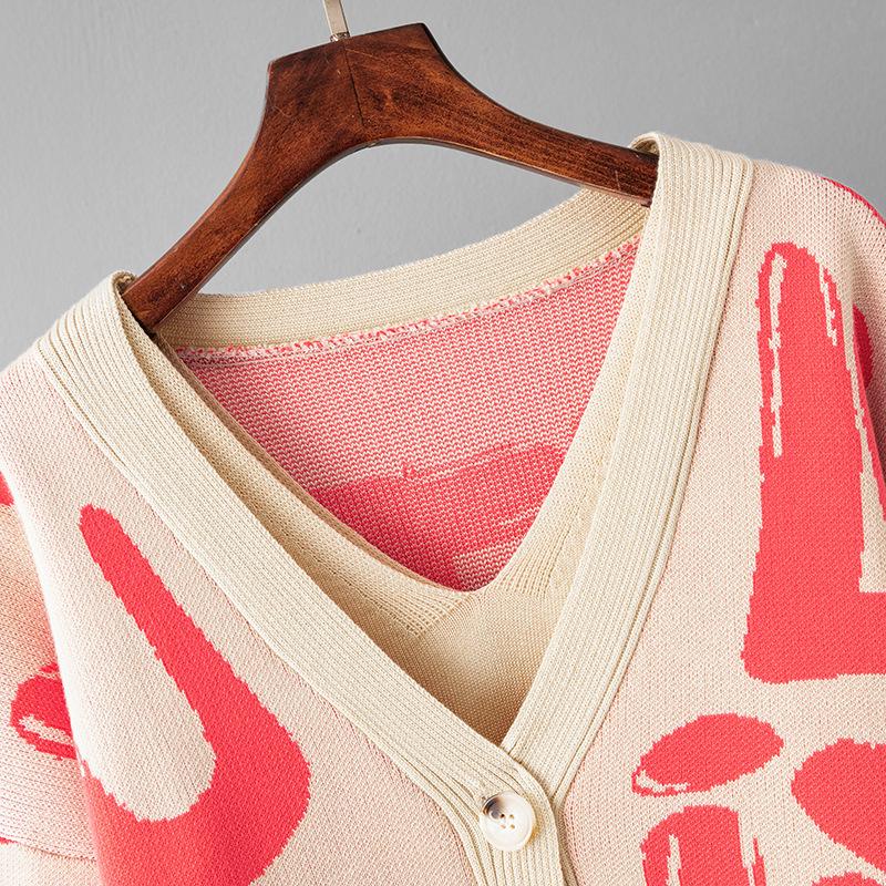 Jacquard Knitwear Three-Piece Set: Cardigan & Pants - Casual Loose Fit