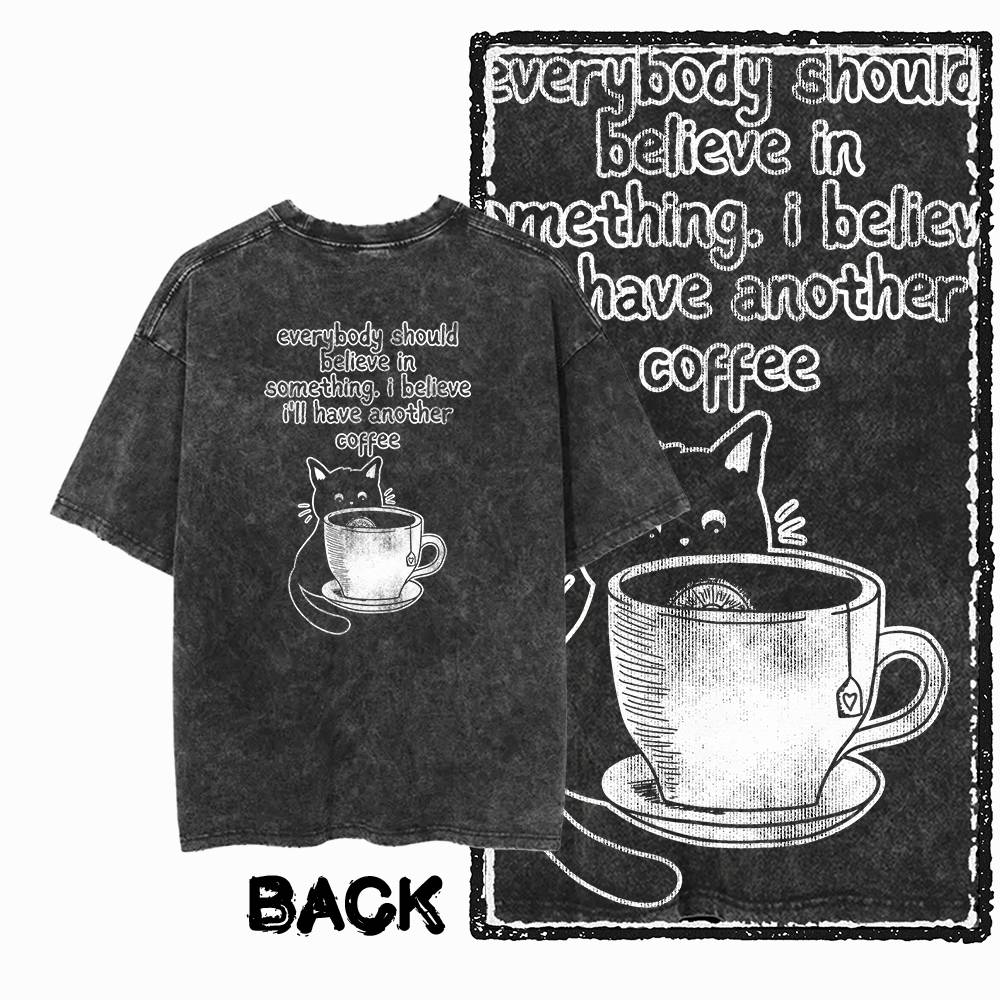G Back Print Acid Washed Cotton oneck Cat Graphic Unisex Tshirt Streetwear Big Size Cool Vintage Unisexs Tee Tshirt