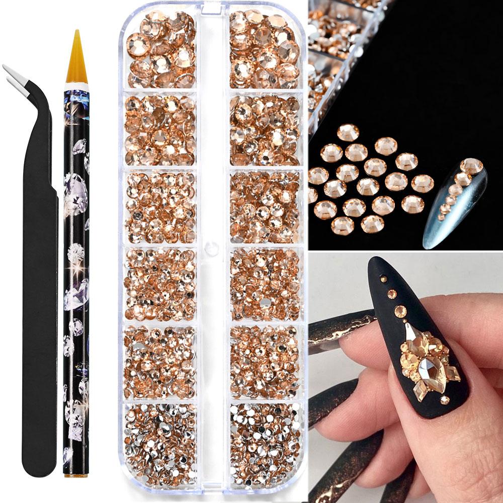 12grids Half Round Pearls Beads 3D Nail Charms 1.5/2/2.5/3/4/5mm White Flatback Pearls Nail Jewelry Nail Craft Pearl Rhinestones