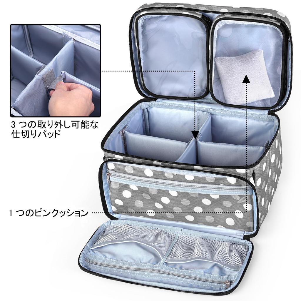 Luxja Sewing Bag Sewing Bag Sewing Tools Storage Portable Large Capacity Many Pockets Gray Dot [Bag Only]