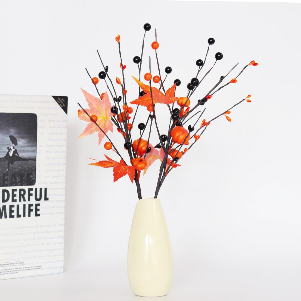 Halloweenpumpa Lönnlöv Pergola Trådstång Svart Orange Bär Pumpagren Thanksgiving Dekoration För Heminredning Högtid