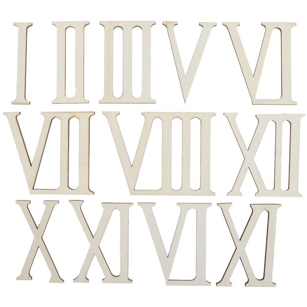 

12pcs 7CM Wooden Roman Numerals Wooden Chips Self Adhesive DIY Clock Numbers Vertical Bars DIY Digital Clock Wall Clock Drawing