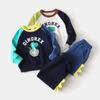 Spring and Autumn Kids Long-Sleeve Suit Boys' Patchwork Sleeve Dinosaur Sweatshirt Two-piece Set Baby Raglan Sleeve Casual Clothes