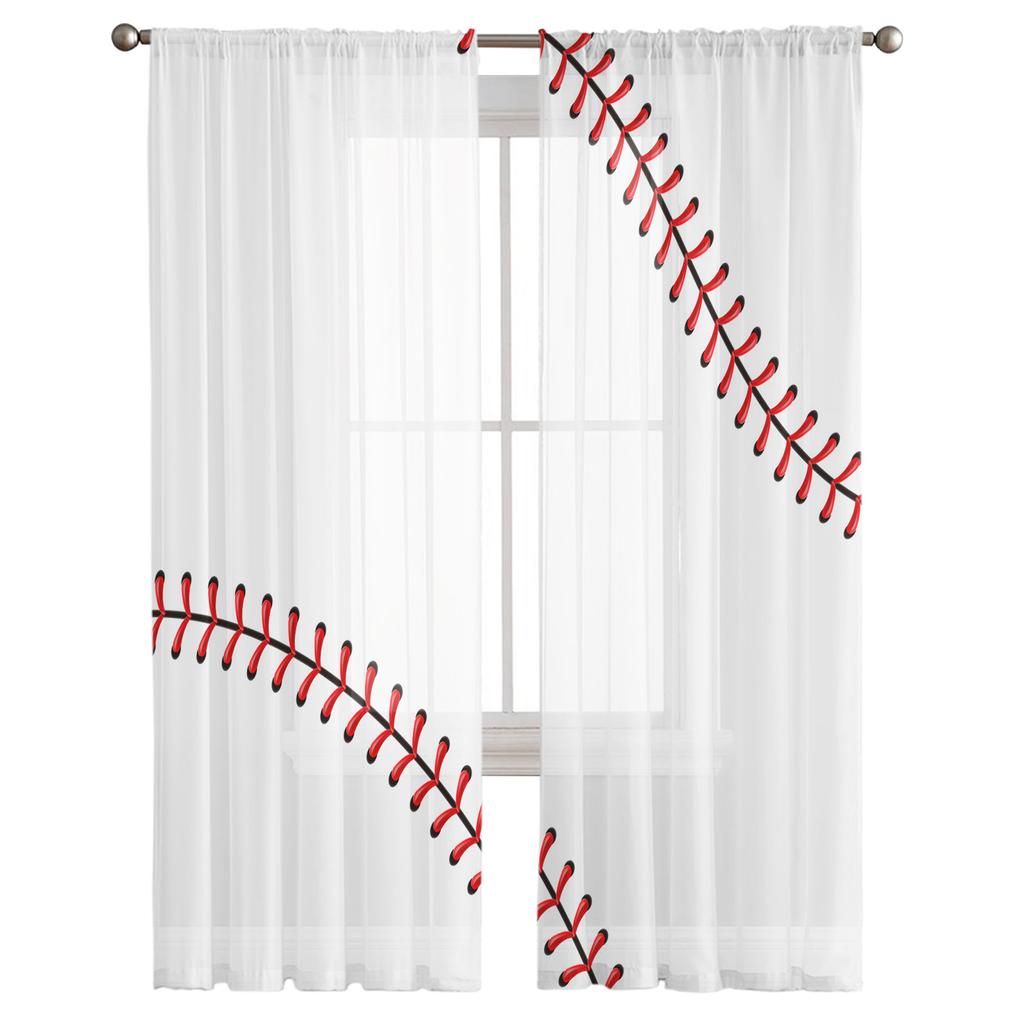 Baseball Sports Red White Window Treatment Tulle Modern Sheer Curtains for Kitchen Living Room the Bedroom Curtains Decoration