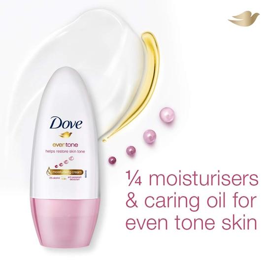 DOVE Eventone Deodorant Roll On pro ženy, Antiperspirant Roll On do podpaží Odstraňuje zápach, Udržuje pokožku svěží a čistou, Bez alkoholu, Bez parabenů, 50 ml
