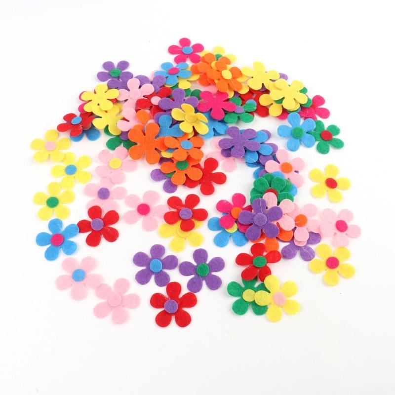 100Pcs Colorful Felt Flowers For Craft Clothing Embellishments Sewing Accessories 28mm Nonwoven Fabric Flower Sticker