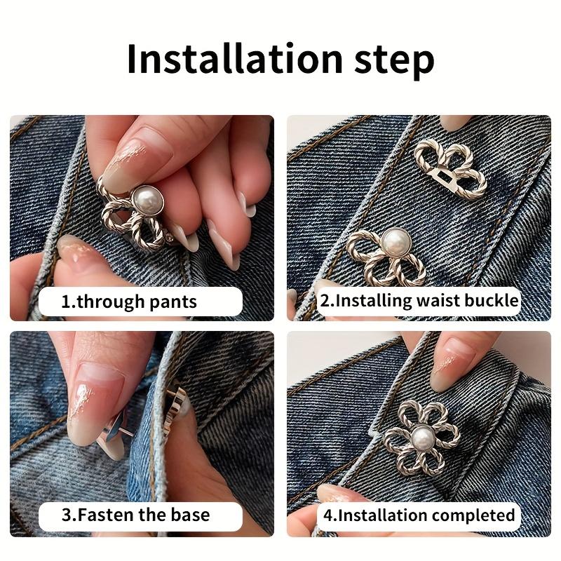 2/4Pcs No‑Sew Flower Pearl Waist Buckle Detachable Pants Waist Reducing Clip Fashion Decor Brooch for Jeans Skirt Shirt Outfit