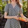 Bailuyu Women's V-Neck Polka Dot Puff Sleeve Long Dress
