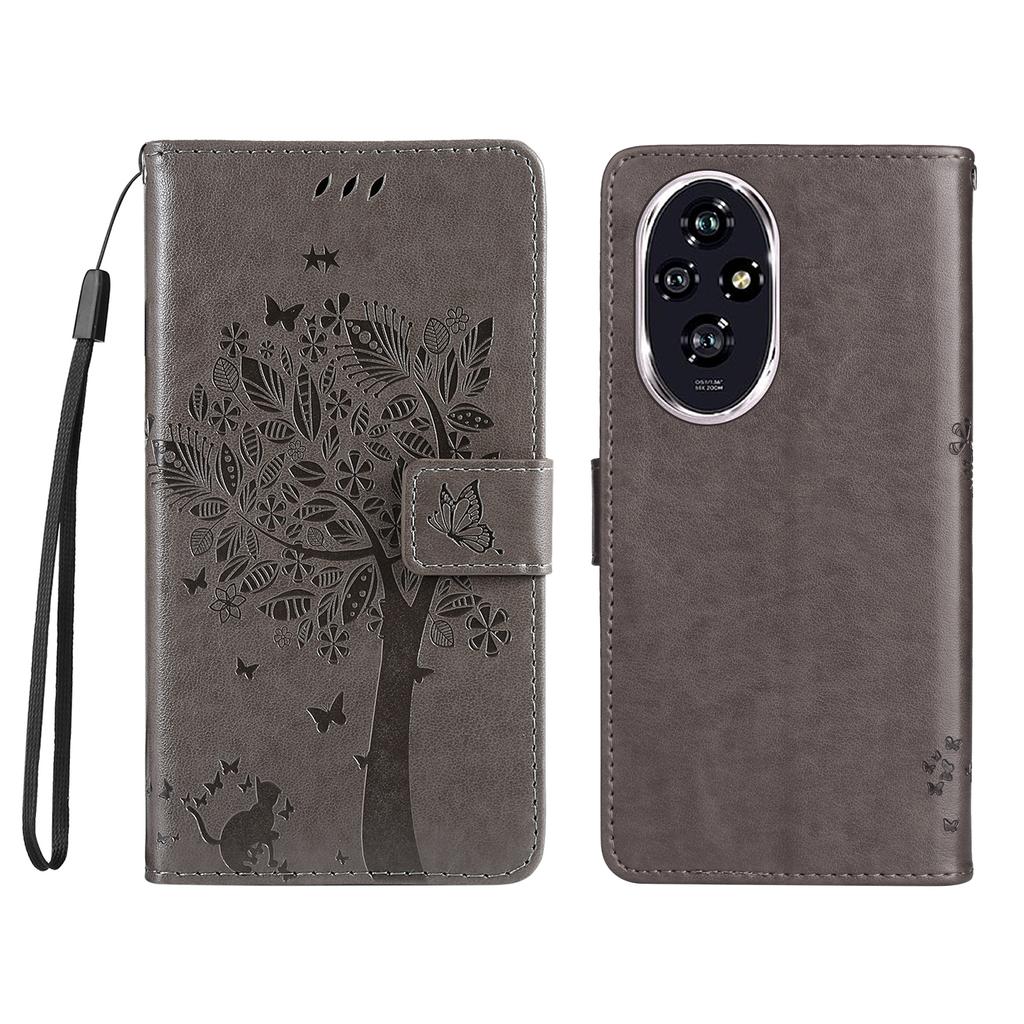For Honor 200 5G Phone Case with Stand Cat Tree Pattern Leather Wallet Mobile Cover