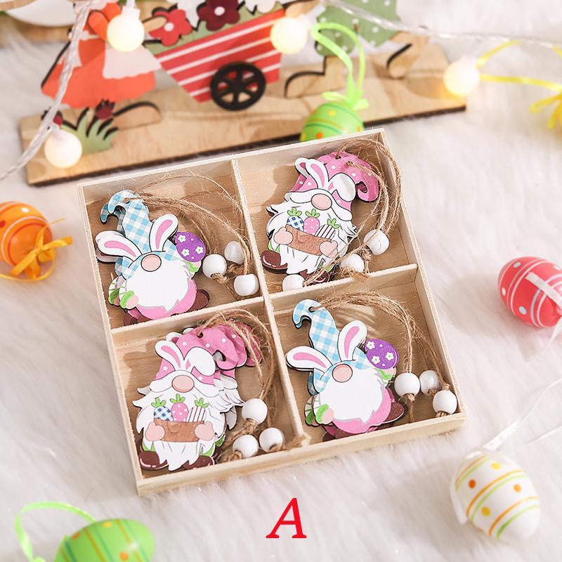 

4 шт./компл. пасхальный кролик деревянные подвесные украшения кролик пасхальная вечеринка DIY ремесло детский подарок