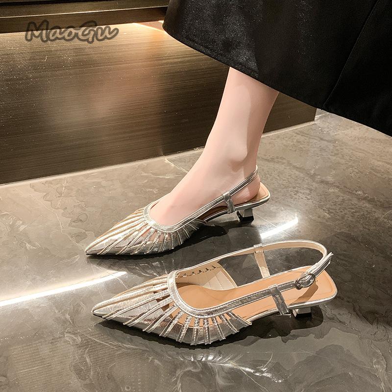 Fashion Pointed Toe Hollow Women Sandals Summer Shoes Woman Slingback 2025 Trend Elegant Dress Loafers Shoes Fashion Sandalias De Mujer