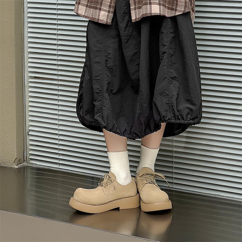 Derby shoes men's 2024 spring and autumn new big head shoes thick sole heightening low-top rhubarb boots round head fashion shoes 2066-J