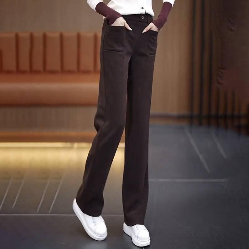 2025 Damen High-Waist Chenille Fleece-gefüttert Weitbein-Hose - Lockere Passform für Herbst/Winter