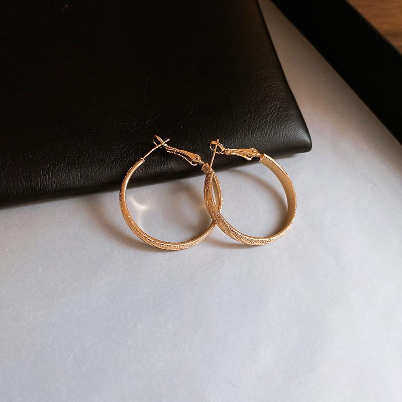 Gold French Simple Round Plain Ring Earrings Light Luxury Earrings Hong Kong Style Earrings