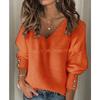 QICED Women's Fashion Casual Solid Color Print Long Sleeve V Neck Blouses & Shirts
