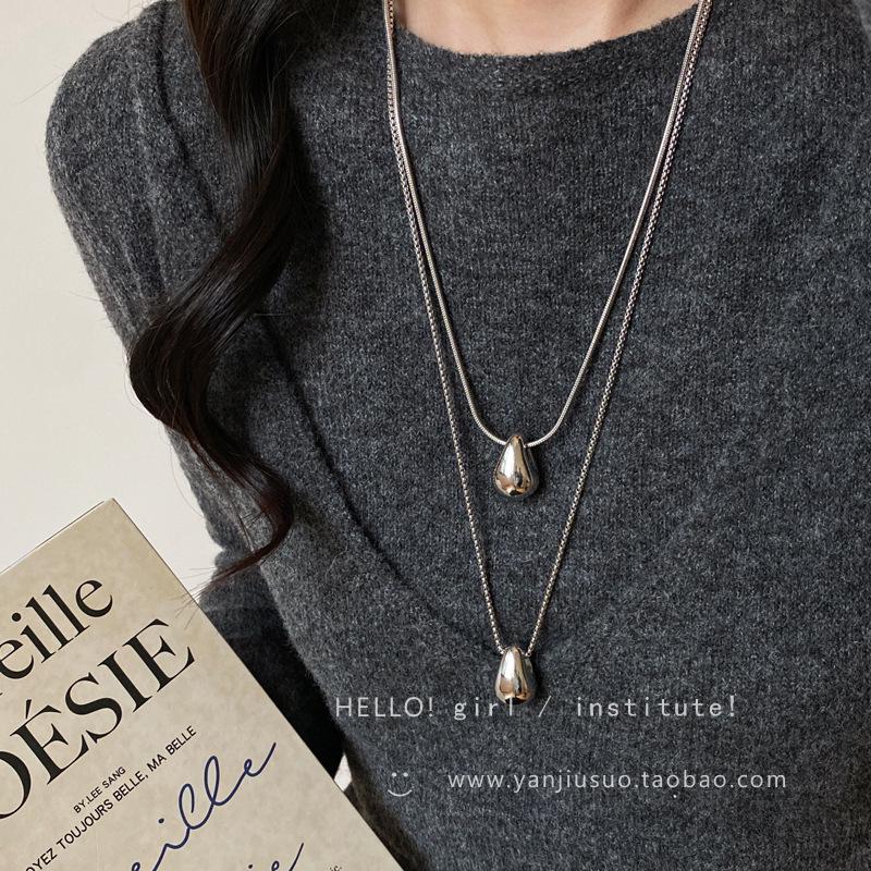 Women's Minimalist Water Drop Pendant Necklace - Versatile Autumn/Winter Fashion Long Sweater Chain