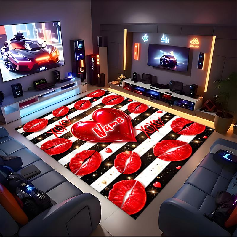 1PC Custom Name Love Kisses Heart Theme Theme Floor Mat Ideal for Living Room, Game Rooms, Office, Bedroom,Floor Mat Playful Design