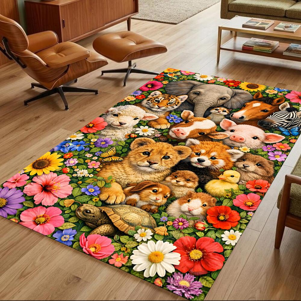 Jungle Animals And Flowers Non-Slip Home Carpet Design for Office Decor Living Room Bedroom Gift