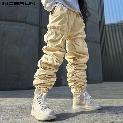 Men Ruffled Harem Pants Casual Long Slim Trousers