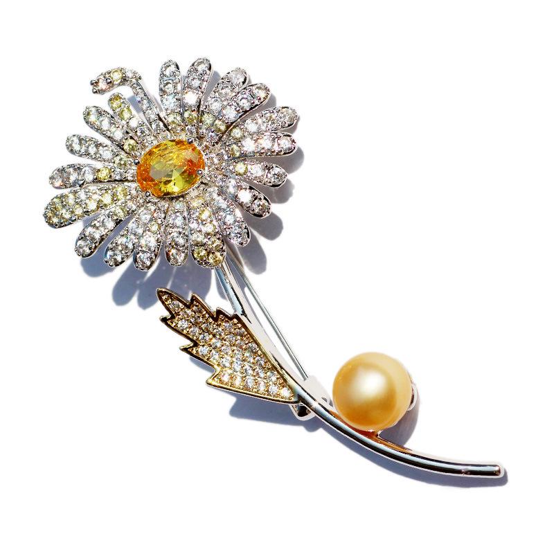 Bo Xin Yun Elegant Copper Zircon & Crystal Pearl Daisy Brooch - Fashionable Women s Accessory & Gift