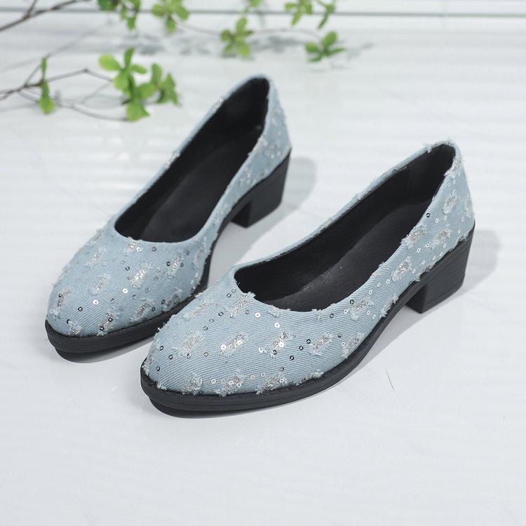 European and American foreign trade large size spring new shallow single shoes women's shoes rubber middle heel shallow mouth polka dot casual shoes