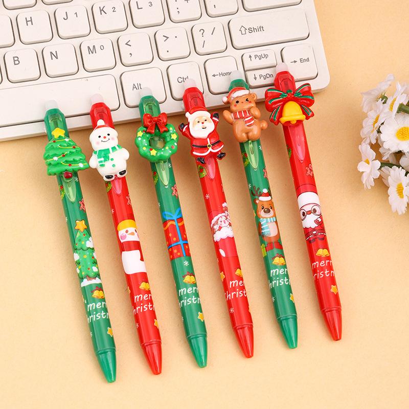 36Pcs Santa Claus Christmas Series Resin Patch Erasable Press Pen Cartoon Side Press Press Gel Pen Gift Pen 0.5mm Student Prize Gift Writing Tools Hol