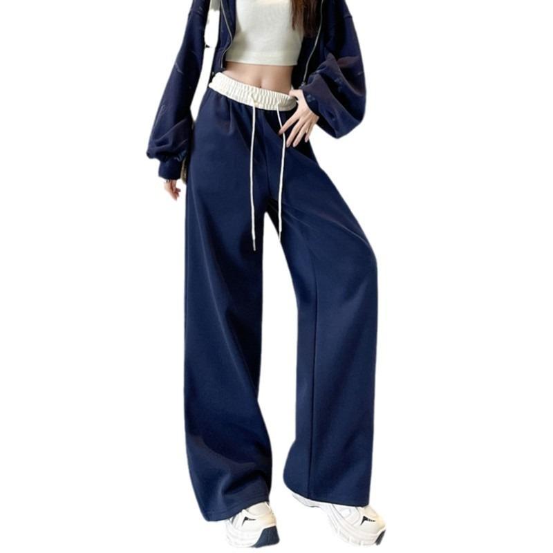Lazy Navy Blue Wide-leg Pants Women's Spring and Autumn New High-waisted Loose and Thin Mopping Sports Casual Sweatpants