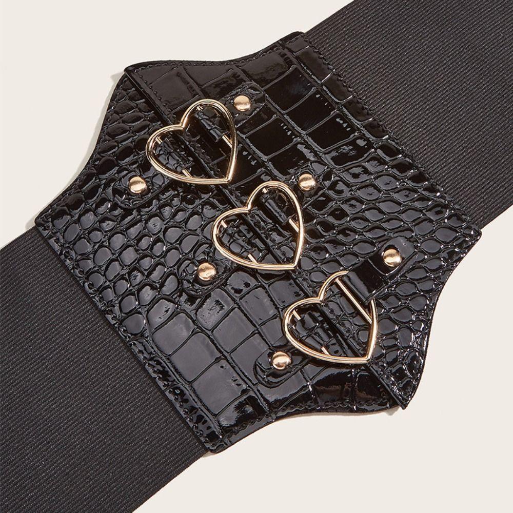 PU Leather Female Waistband Dress Girdle Wide Waist Belt Luxury Love Buckle Cummerbunds  Dress
