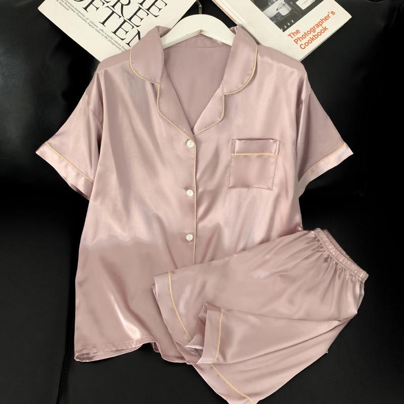 Summer Ice Silk Pajamas for Women: New Style, Sweet & Simple, Short-Sleeved Homewear
