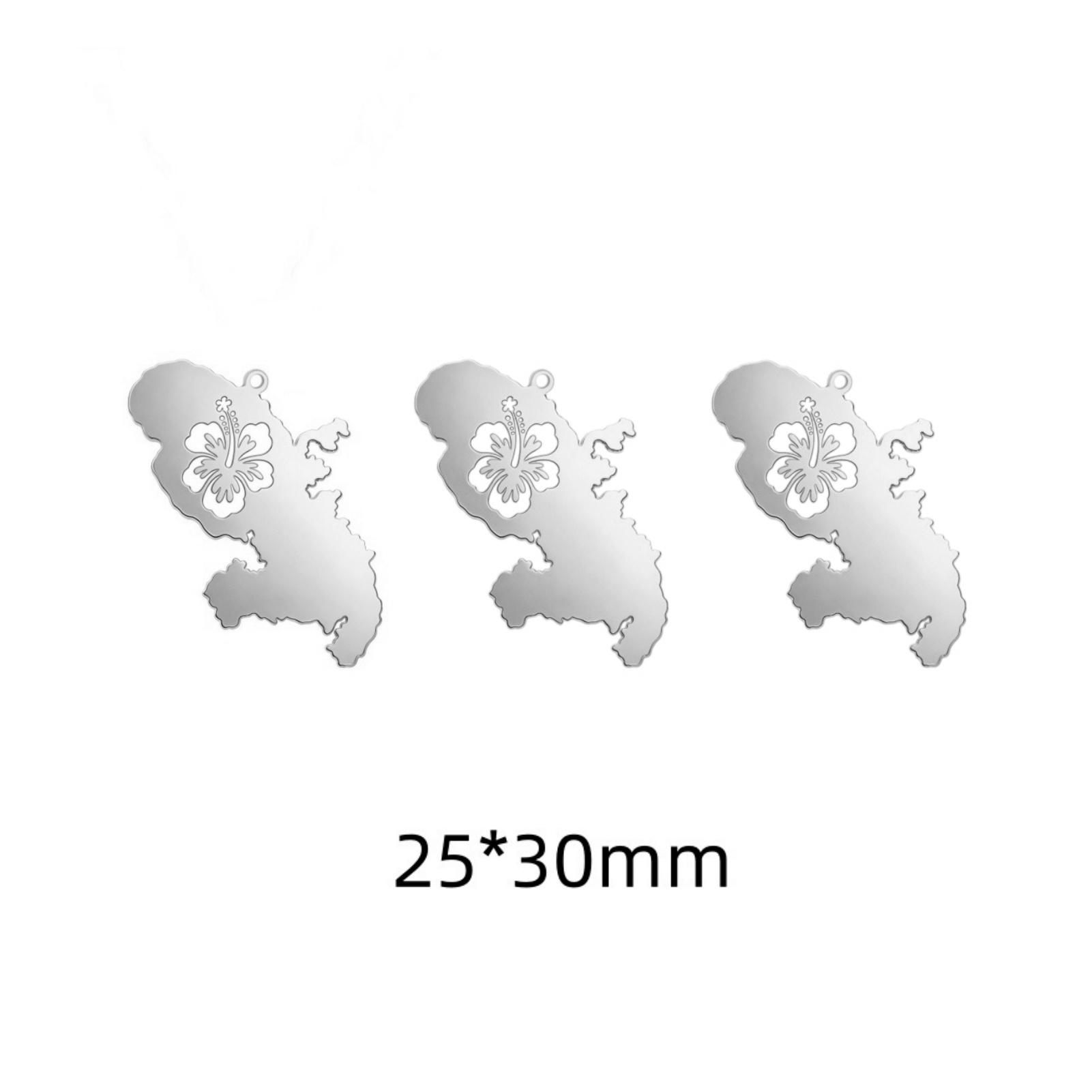 3pcs Martinique Map Charm with Hibiscus Flower 18K Gold Plated Stainless Steel Hibiscus Flower Pendant Jewelry for DIY Jewelry