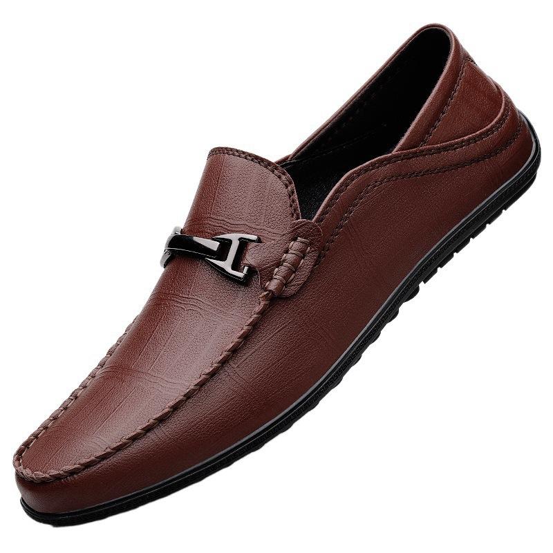 Men's shoes spring new leather shoes men's genuine leather business casual men's soft-soled Doudou shoes one foot lazy shoes