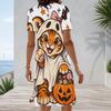 Women Plus Size Round Neck Short Sleeve Multicolor Printed A Line Flared Dress