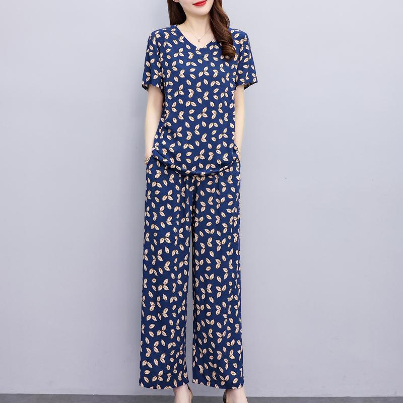 Women Pant Sets  Casual Summer 2 Piece Sets Women Elegant Loose Wide Leg Pants and Short Sleeve Blouse