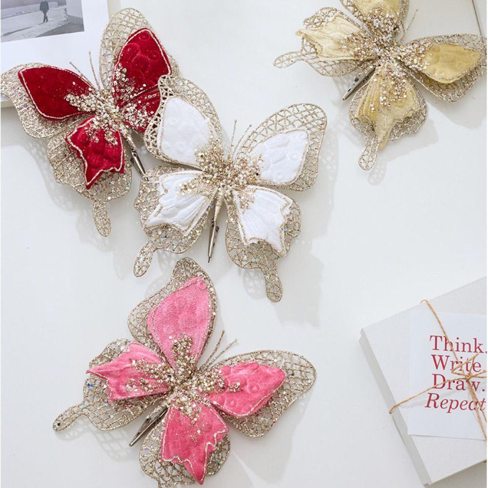Fabric Fabric Glitter Butterfly Butterfly Hanging Decoration Christmas Tree Decoration  Festival