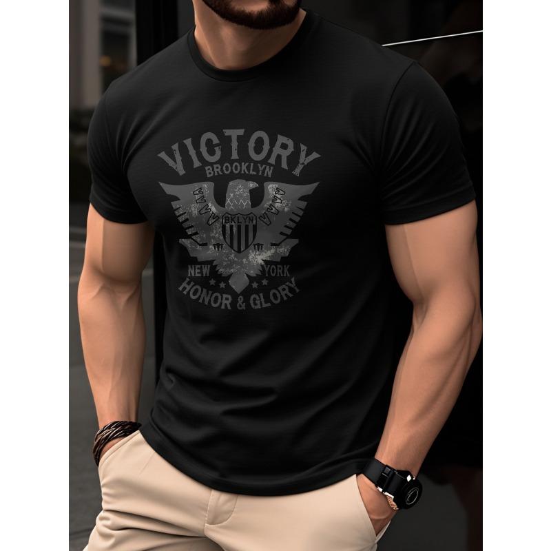 European Size Men's T-Shirt, Summer Short Sleeve Thin Top, Trendy Slim Fit Youth Casual Base Shirt with Letter Print Pattern